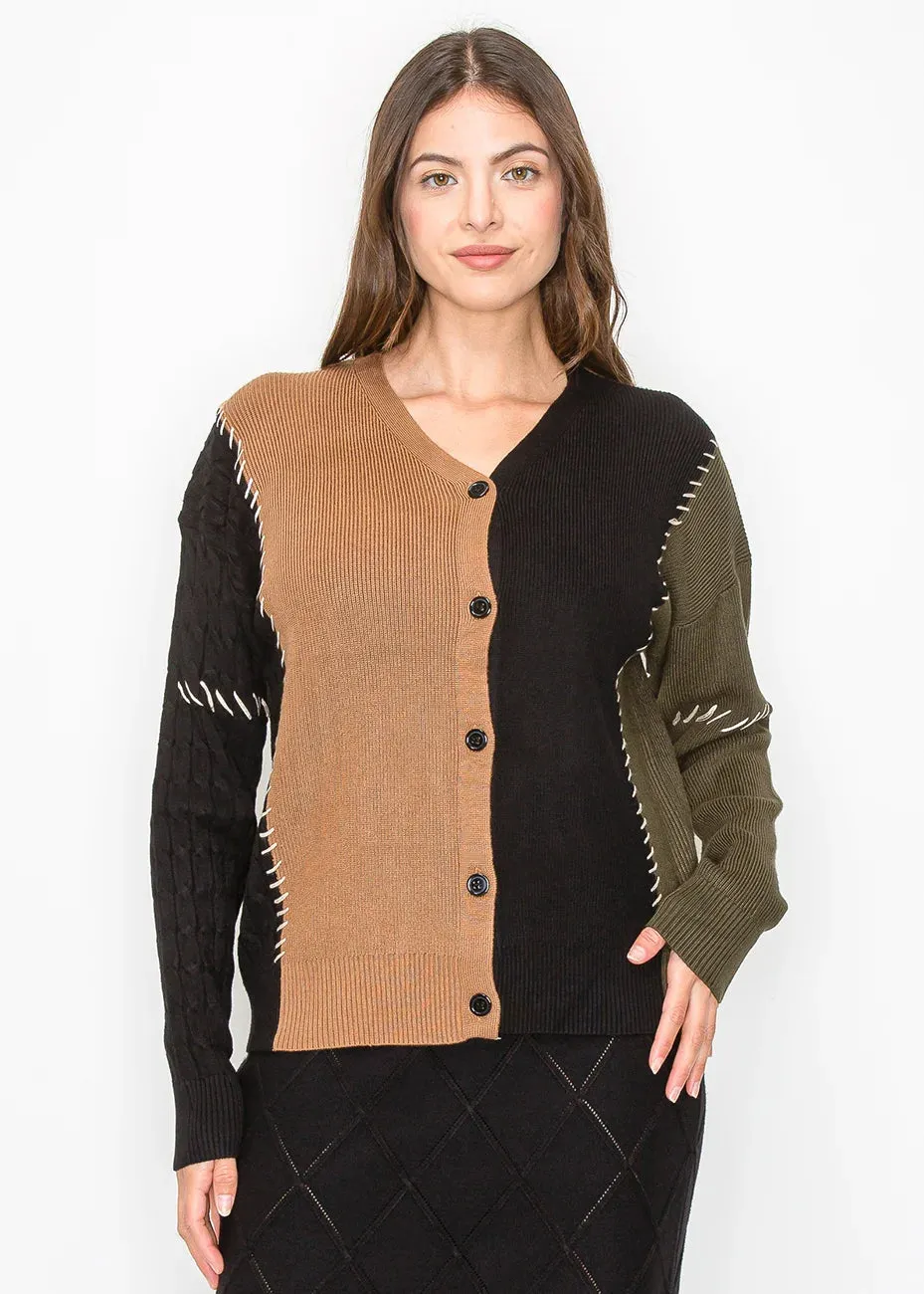 Camel and Black Colorblock Cardigan sold by Lord & Taylor product image thumbnail 4