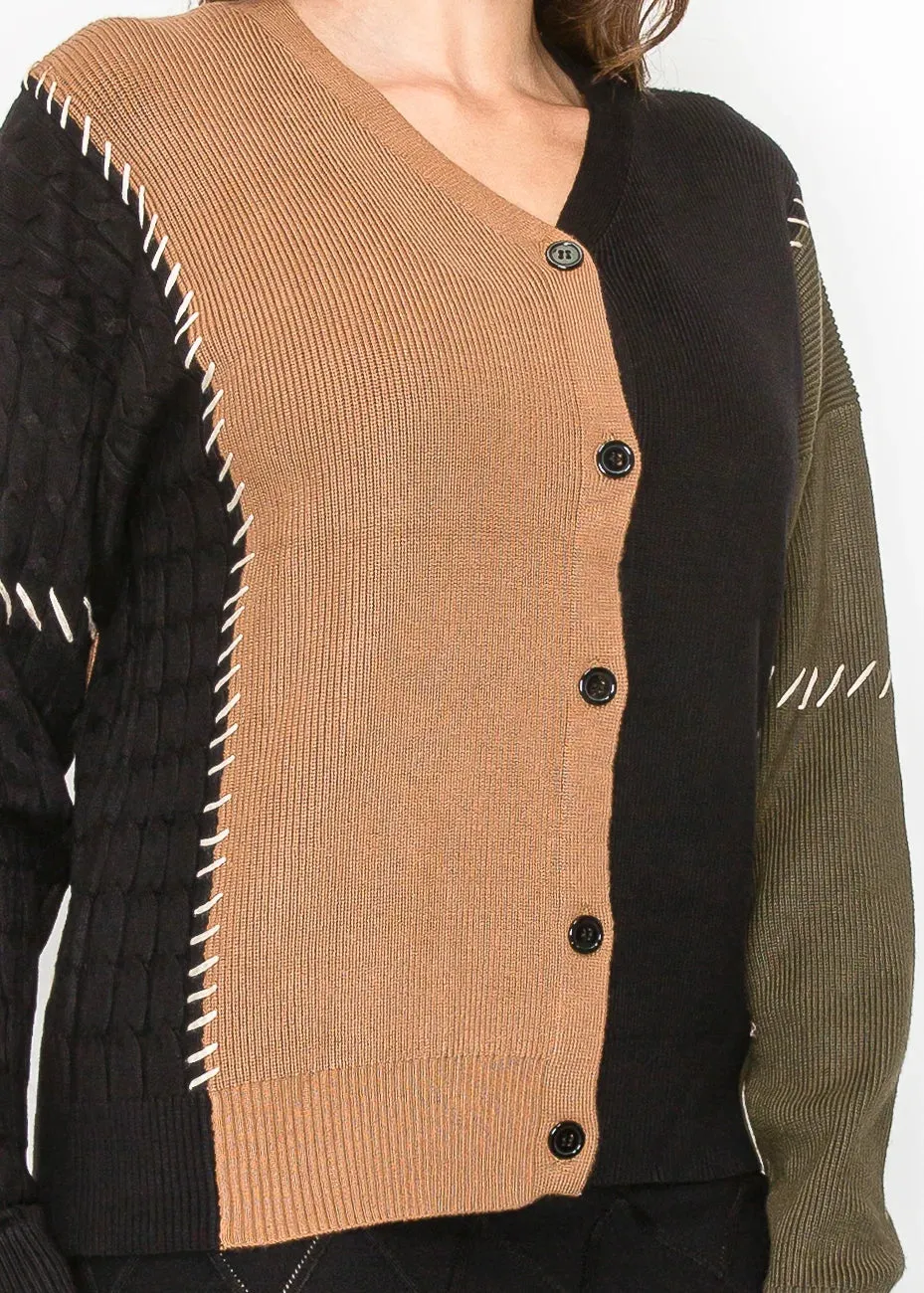Camel and Black Colorblock Cardigan sold by Lord & Taylor product image thumbnail 3