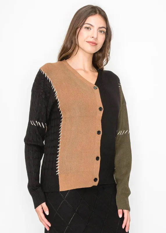 Camel and Black Colorblock Cardigan sold by Lord & Taylor