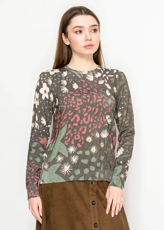 Abstract Botanical Pullover in Olive Mix sold by Lord & Taylor