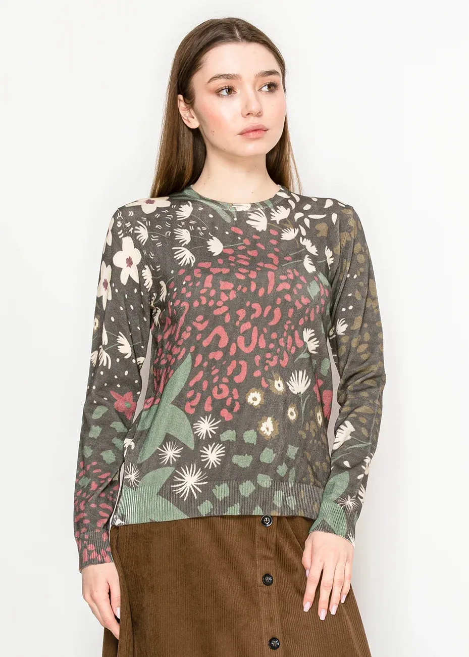 Abstract Botanical Pullover in Olive Mix sold by Lord & Taylor