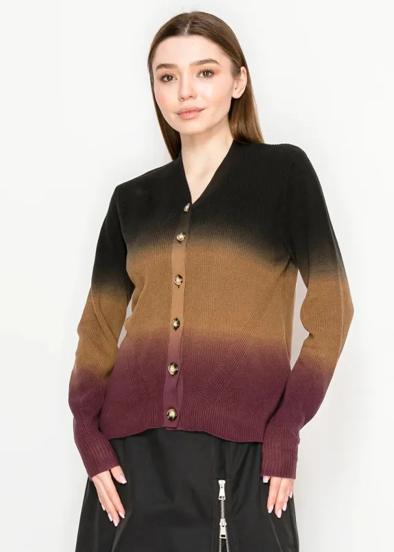 Burgundy and Black Ombre Button Cardigan sold by Lord & Taylor