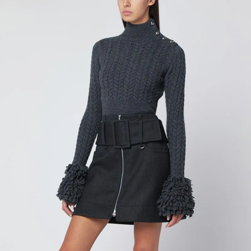 GRAY FRINGED SWEATER IN WOOL AND CASHMERE sold by Lord & Taylor