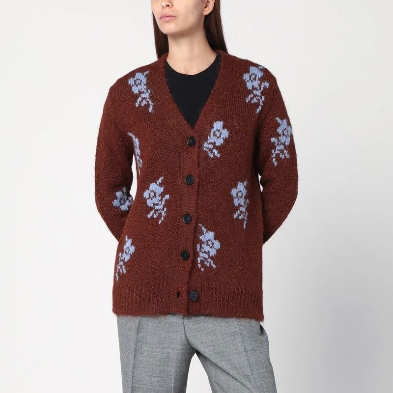 BROWN CARDIGAN WITH FLORAL INLAY sold by Lord & Taylor