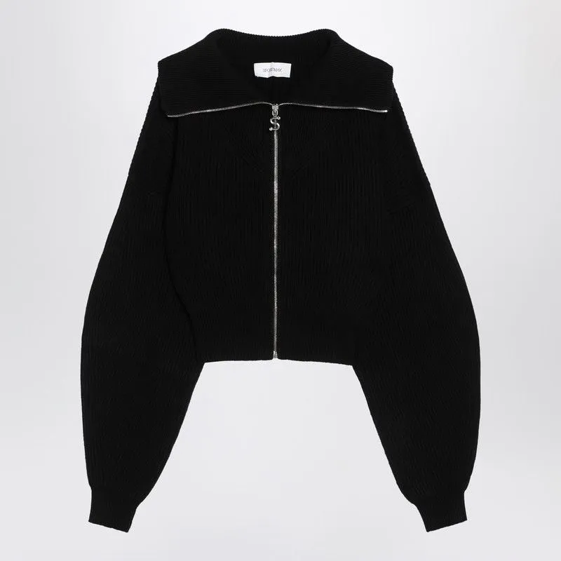 BLACK ZIP-UP CARDIGAN IN WOOL AND CASHMERE sold by Lord & Taylor