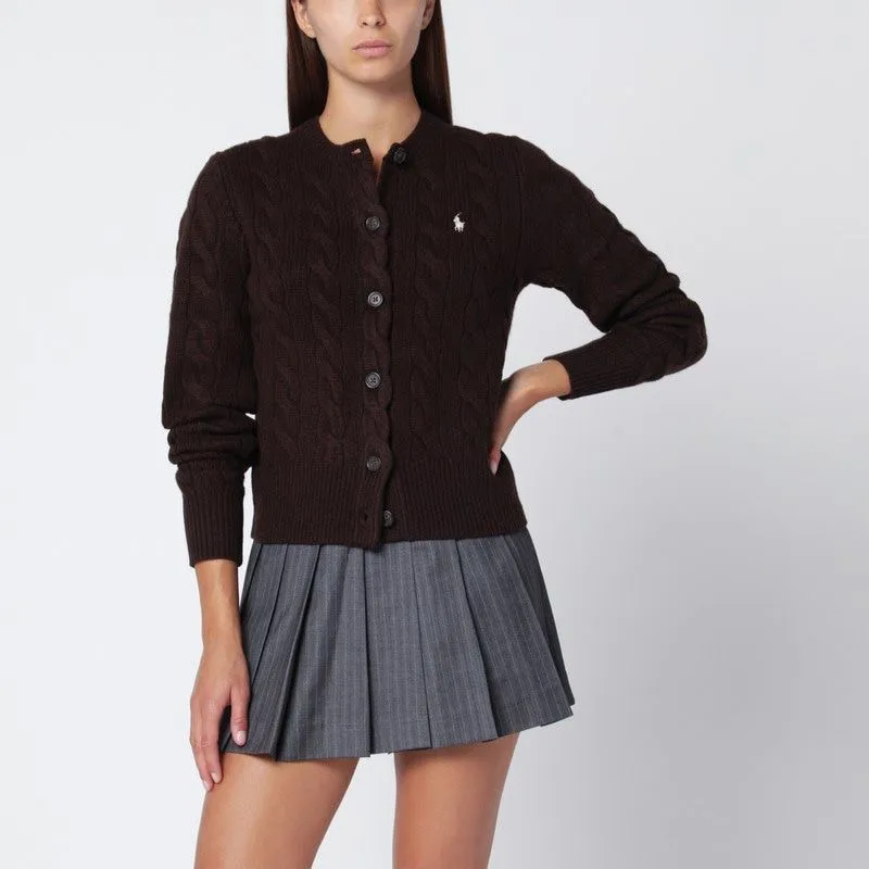 BROWN CABLE-KNIT WOOL AND CASHMERE CARDIGAN sold by Lord & Taylor