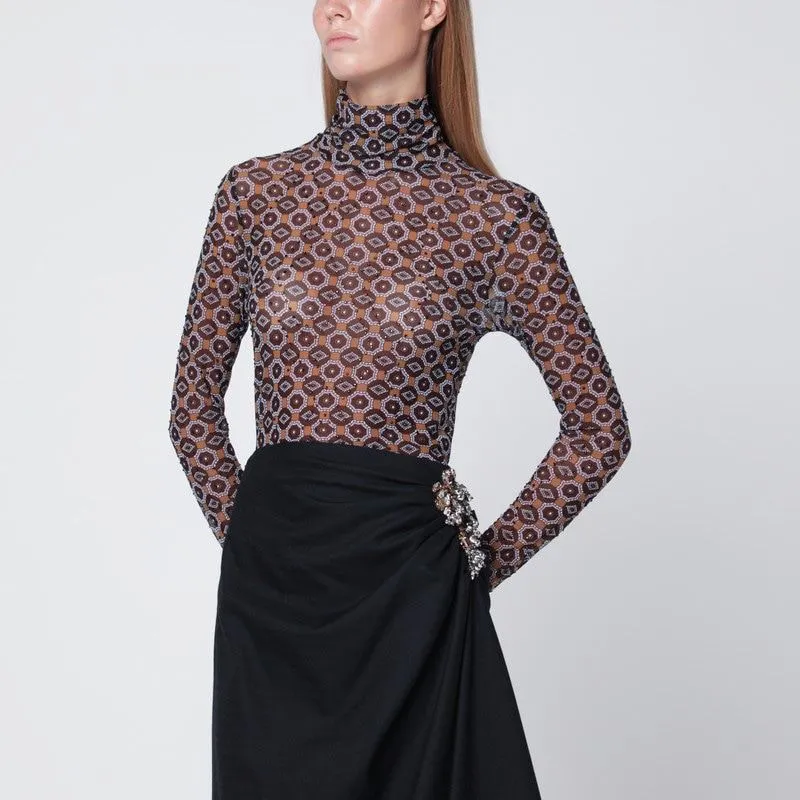 SEMI-TRANSPARENT BROWN PRINT TURTLENECK JUMPER sold by Lord & Taylor