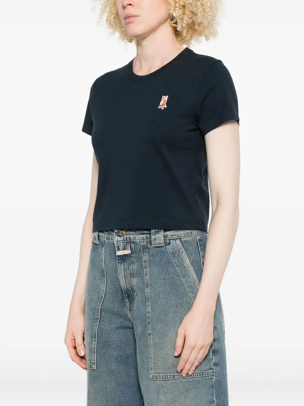 NAVY CROPPED T-SHIRT WITH LOGO PATCH sold by Lord & Taylor product image thumbnail 3