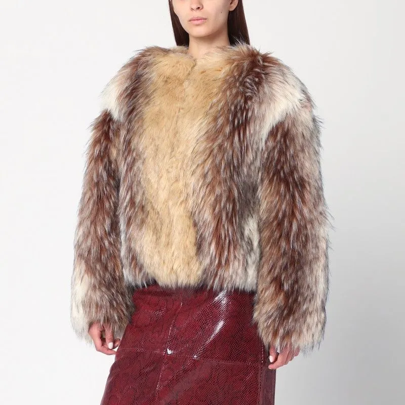 SHORT BEIGE/BLACK/WHITE FAUX FUR COAT sold by Lord & Taylor
