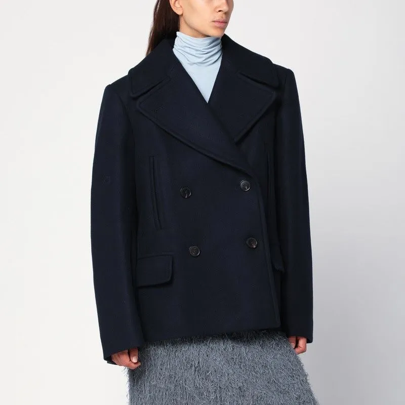 NAVY BLUE WOOL-BLEND DOUBLE-BREASTED COAT sold by Lord & Taylor