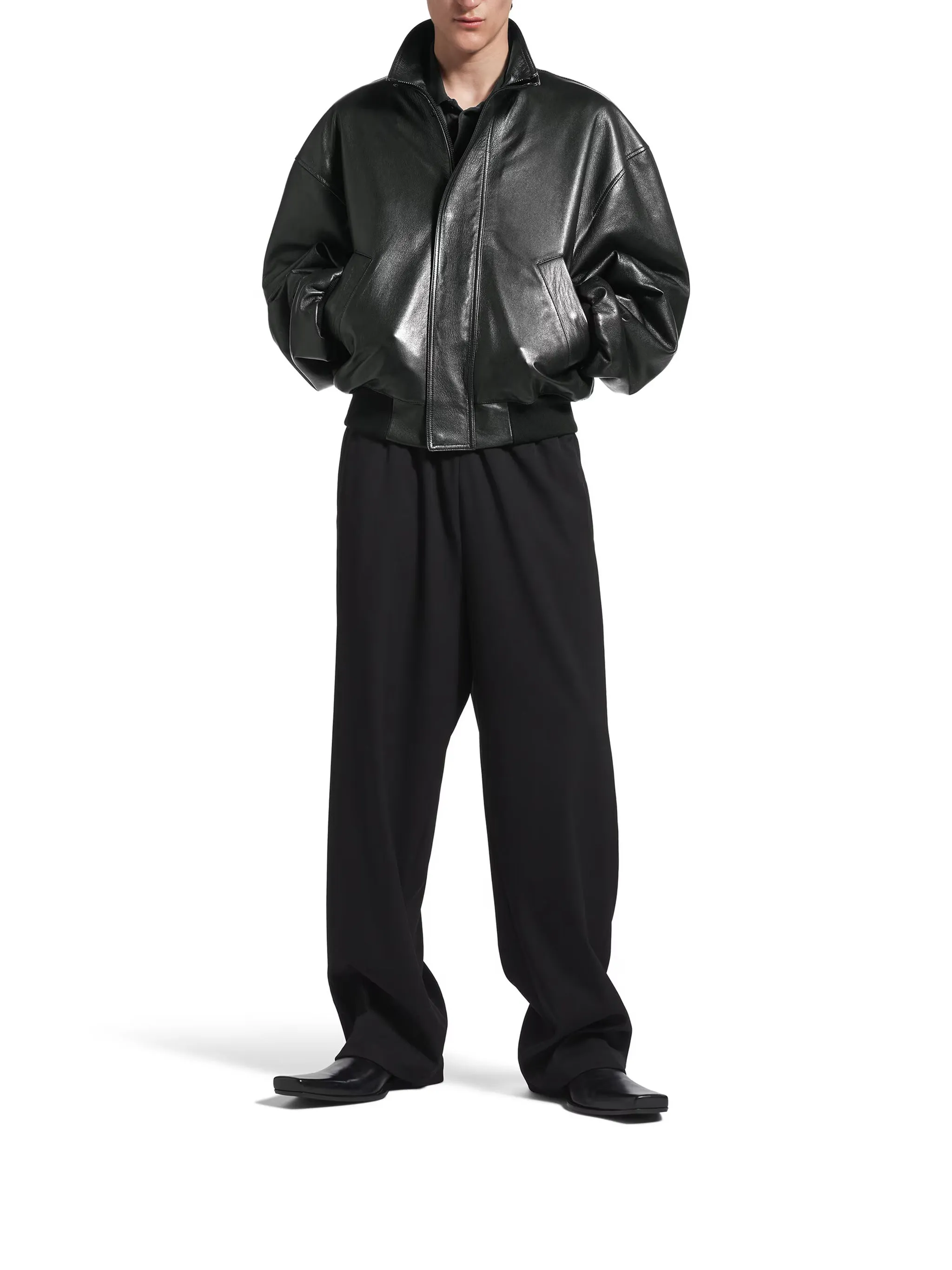 BLACK LEATHER ZIP-UP BOMBER JACKET sold by Lord & Taylor product image thumbnail 3