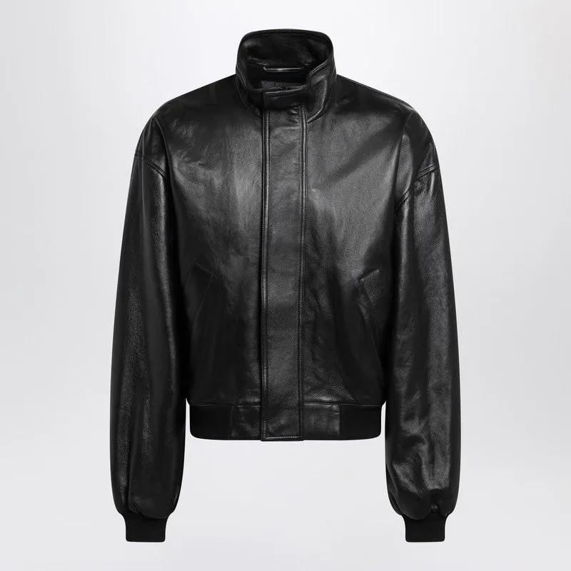 BLACK LEATHER ZIP-UP BOMBER JACKET sold by Lord & Taylor