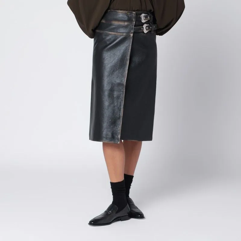 BLACK VINTAGE-EFFECT LEATHER SKIRT sold by Lord & Taylor