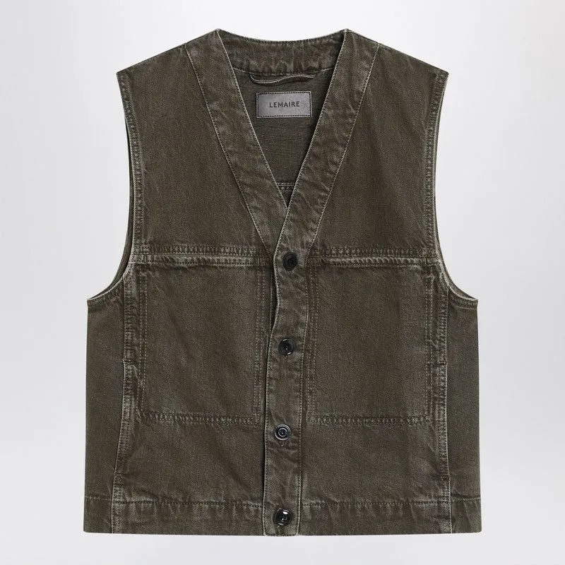 MOSS GREEN DENIM VEST made by Lemaire