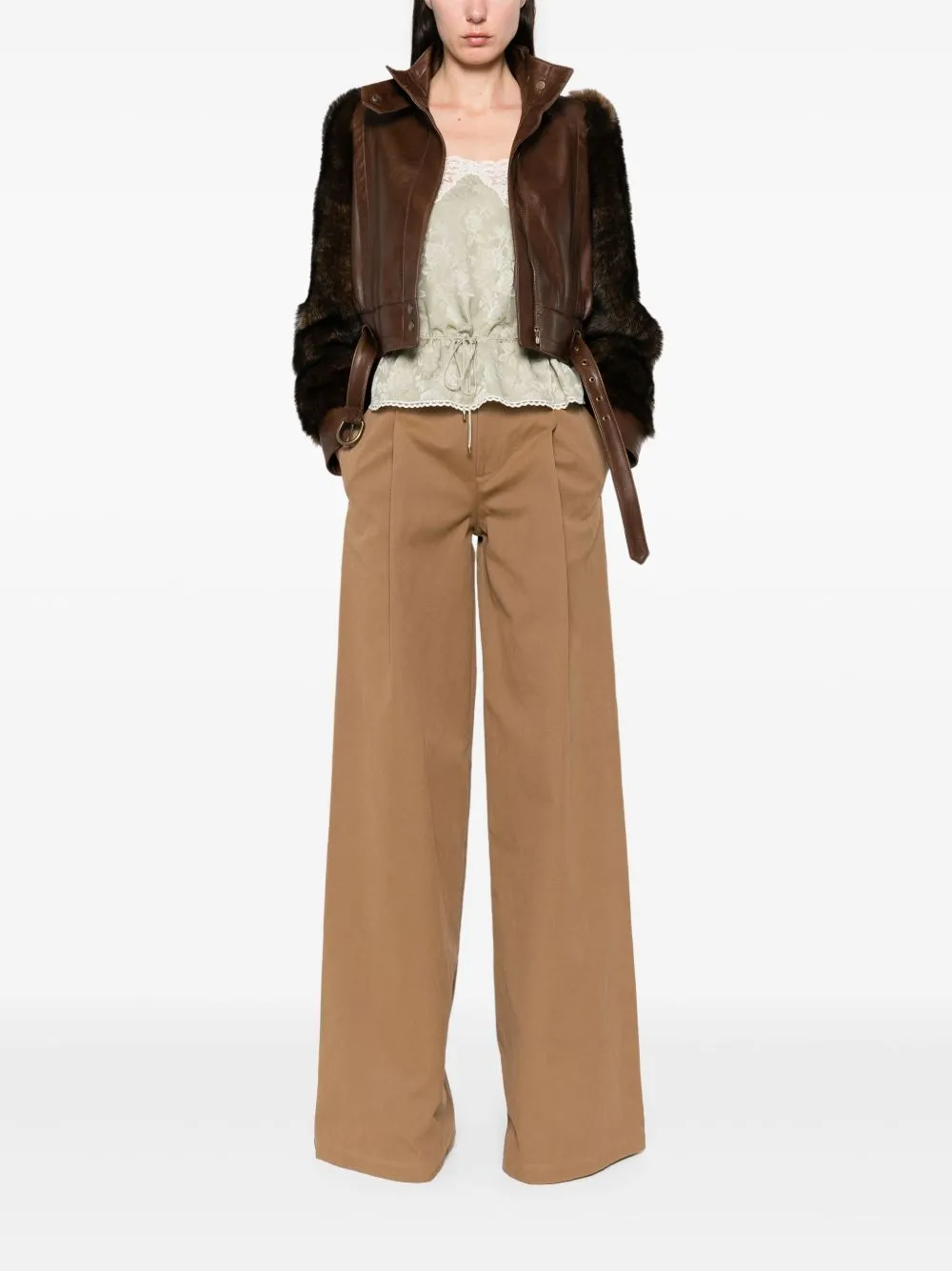 BROWN CROPPED LEATHER AND SHEARLING JACKET sold by Lord & Taylor product image thumbnail 3