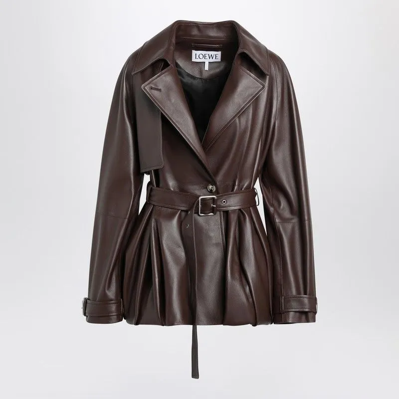 BROWN LEATHER BALLOON JACKET sold by Lord & Taylor