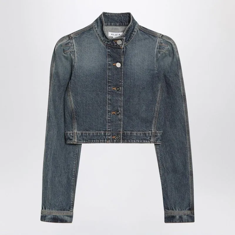 BLUE WASHED DENIM HIGH-NECK JACKET sold by Lord & Taylor