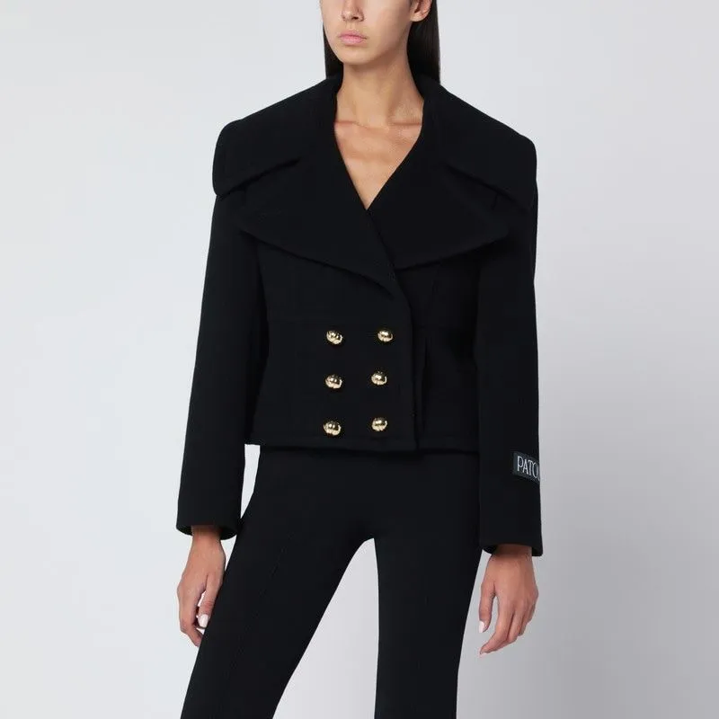 SHORT BLACK DOUBLE-BREASTED COAT sold by Lord & Taylor