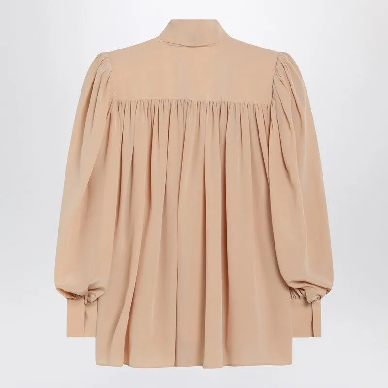 RUCHED SAND-COLOURED BLOUSE WITH LAVALLIèRE TIE sold by Lord & Taylor product image thumbnail 2