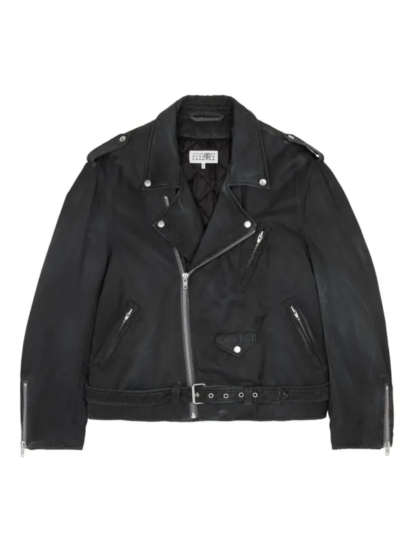 BLACK WASHED-EFFECT BIKER JACKET sold by Lord & Taylor
