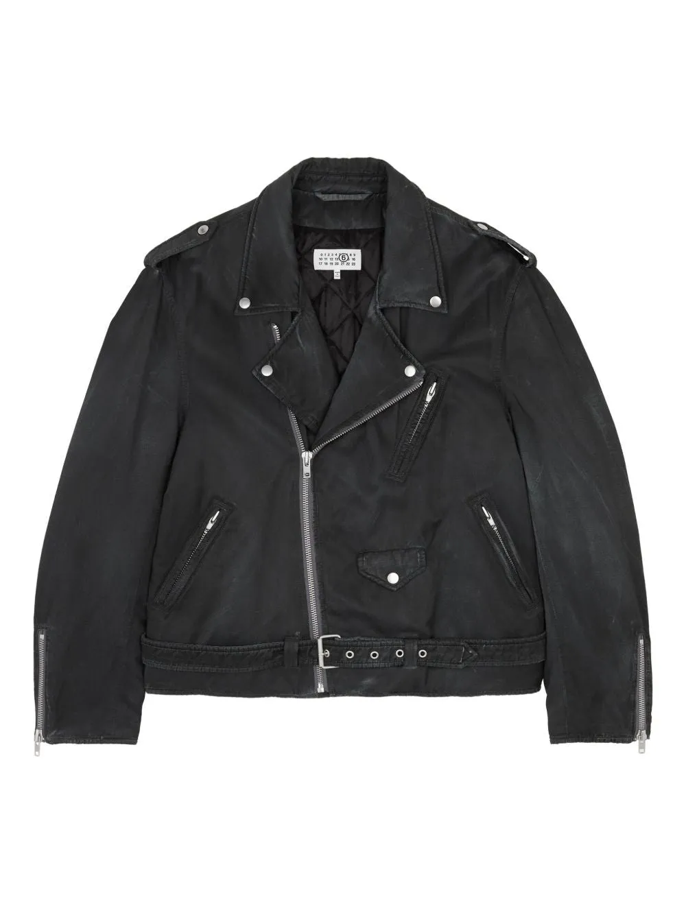 BLACK WASHED-EFFECT BIKER JACKET sold by Lord & Taylor