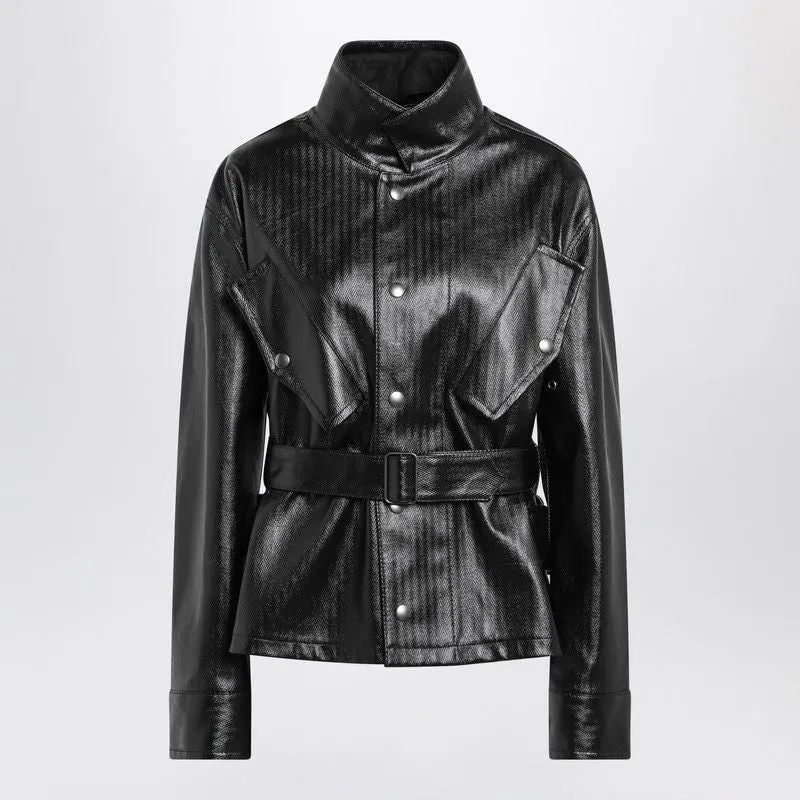 BLACK COTTON LAMINATED BELTED JACKET sold by Lord & Taylor