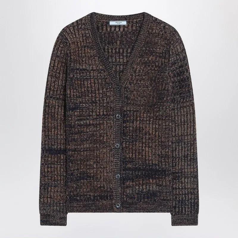 NAVY BLUE/RUST CARDIGAN IN WOOL AND CASHMERE made by Prada