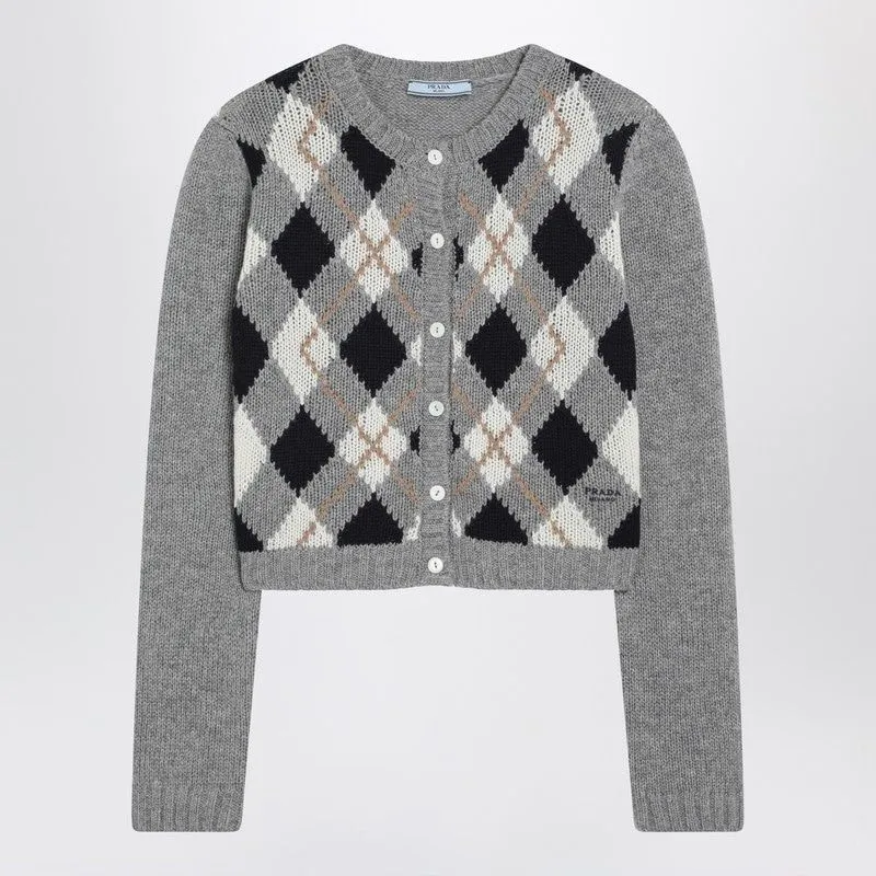 GREY CHECKED CASHMERE CARDIGAN sold by Lord & Taylor