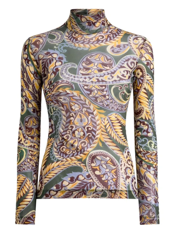 PAISLEY-PRINT TURTLENECK FITTED TOP sold by Lord & Taylor
