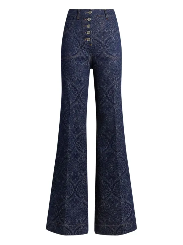 FLARED JACQUARD DENIM JEANS WITH PEGASO BUTTONS sold by Lord & Taylor