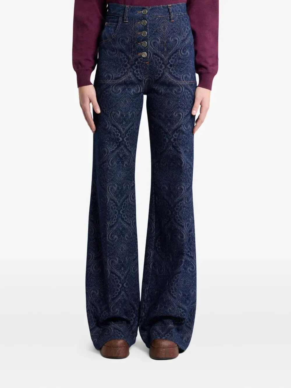 FLARED JACQUARD DENIM JEANS WITH PEGASO BUTTONS sold by Lord & Taylor product image thumbnail 5