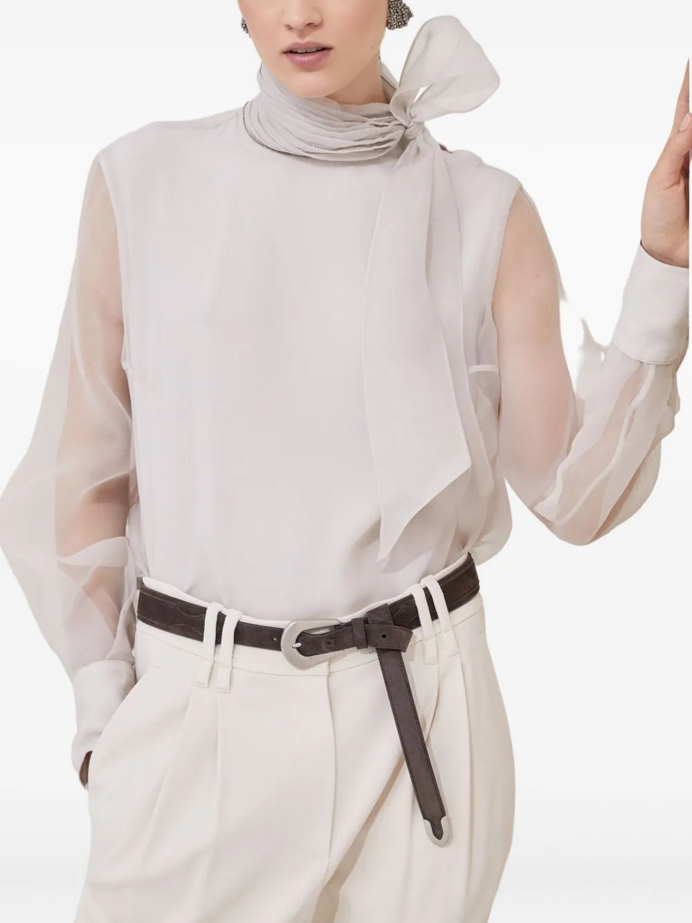 CRISPY SILK PUSSYBOW BLOUSE WITH MONILI sold by Lord & Taylor product image thumbnail 4