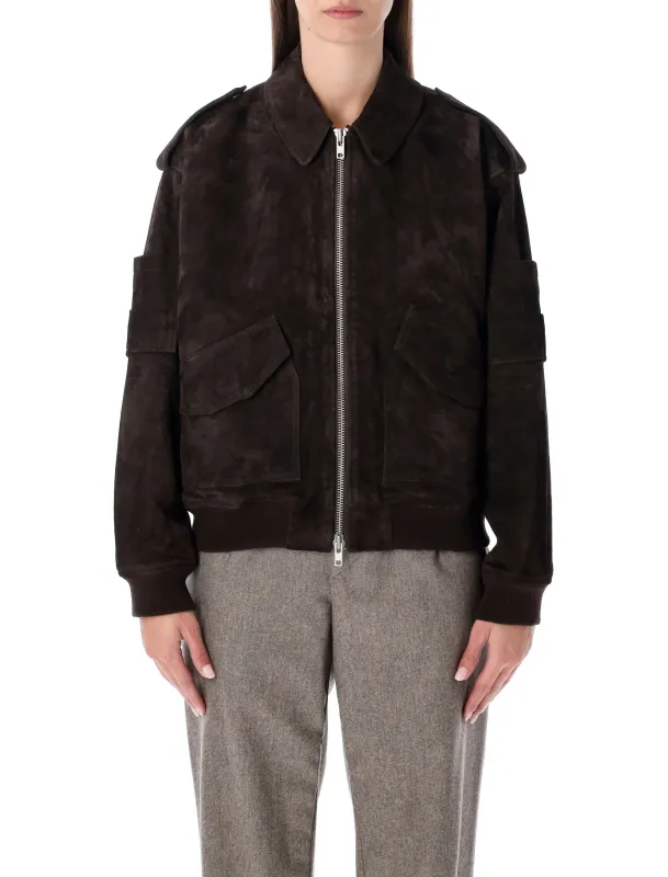 SWORD 6.6.44 BROWN SUEDE BOMBER WITH PATCH POCKETS sold by Lord & Taylor