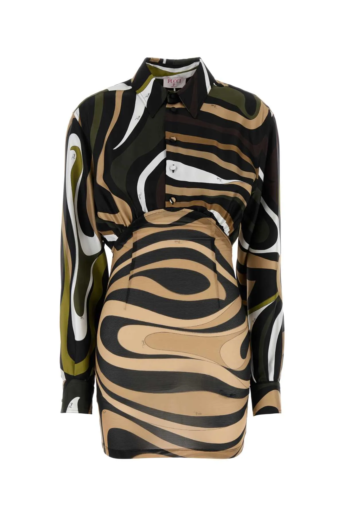 PRINTED TWILL AND STRETCH MESH MINI DRESS sold by Lord & Taylor