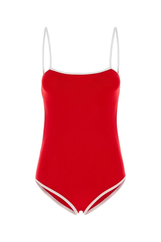 RED STRETCH NYLON SWIMSUIT made by Miu Miu