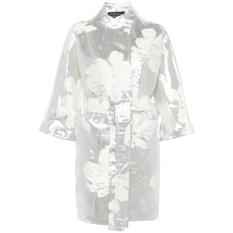 White and Silver Oversized Floral Coat sold by Lord & Taylor