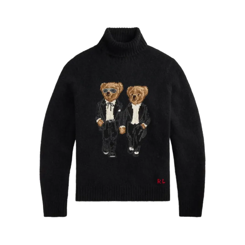 Black Turtleneck Sweater with Embroidered Bear sold by Lord & Taylor