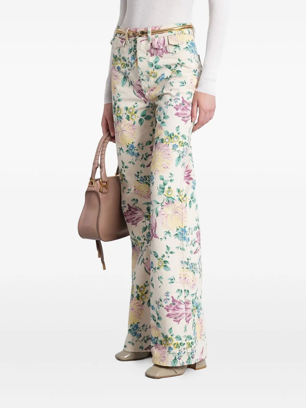 FLARE DENIM JEANS WITH ALL-OVER FLOWERS PRINT sold by Lord & Taylor product image thumbnail 3