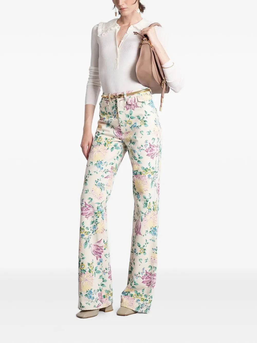 FLARE DENIM JEANS WITH ALL-OVER FLOWERS PRINT sold by Lord & Taylor product image thumbnail 4