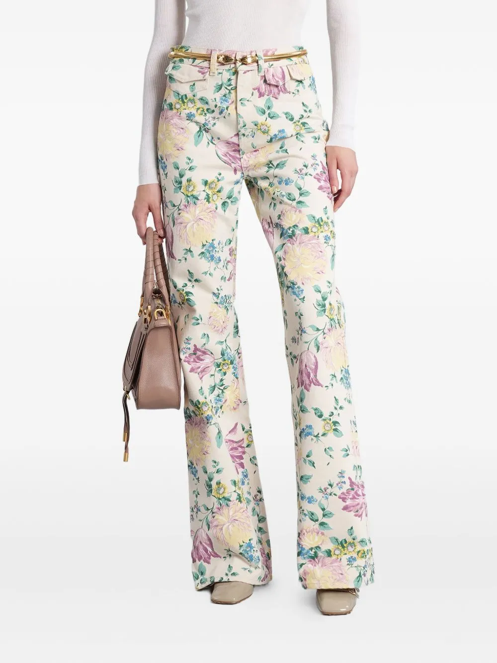 FLARE DENIM JEANS WITH ALL-OVER FLOWERS PRINT sold by Lord & Taylor