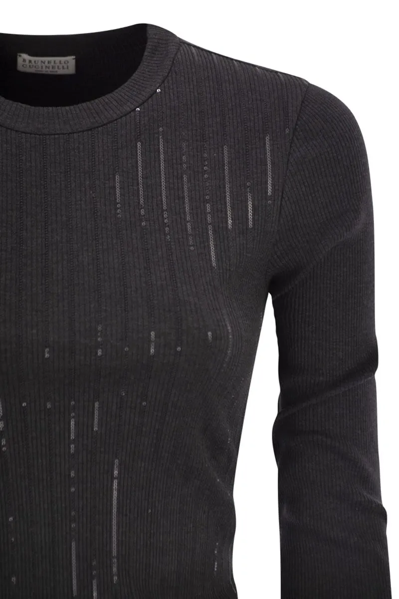 COTTON JERSEY T-SHIRT WITH DAZZLING CHALK STRIPE EMBROIDERY sold by Lord & Taylor product image thumbnail 4