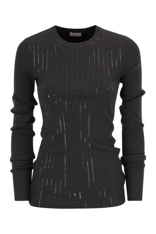 COTTON JERSEY T-SHIRT WITH DAZZLING CHALK STRIPE EMBROIDERY sold by Lord & Taylor