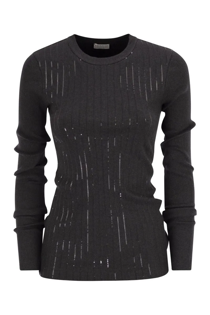 COTTON JERSEY T-SHIRT WITH DAZZLING CHALK STRIPE EMBROIDERY sold by Lord & Taylor