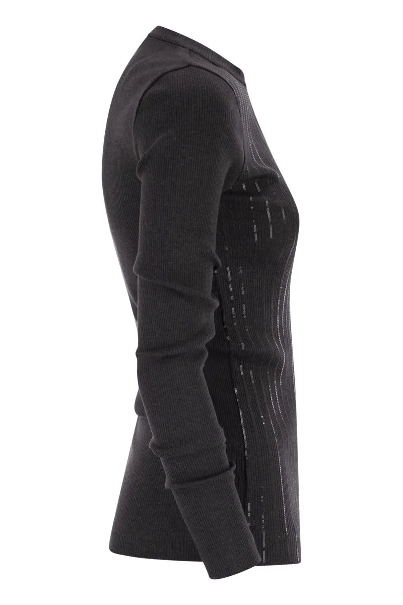 COTTON JERSEY T-SHIRT WITH DAZZLING CHALK STRIPE EMBROIDERY sold by Lord & Taylor product image thumbnail 3