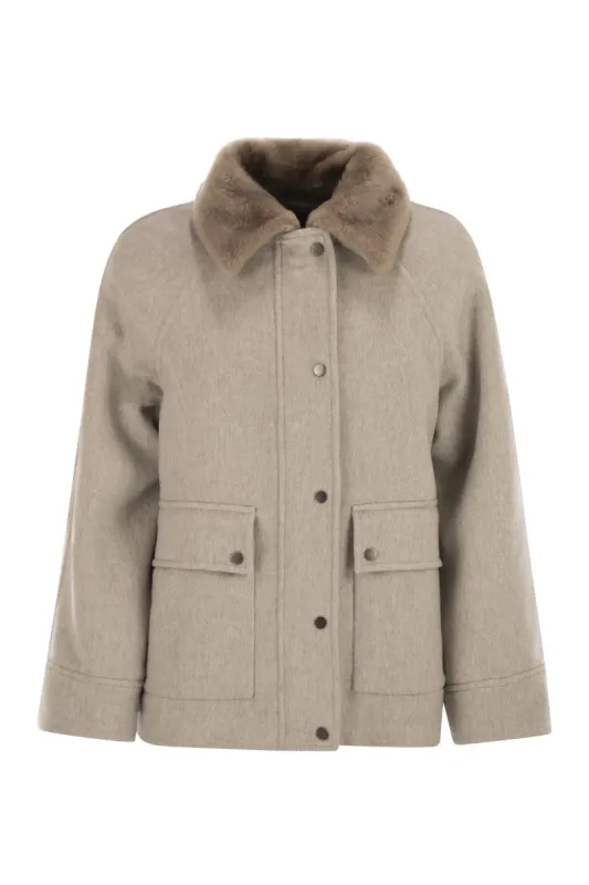 CASHMERE OUTERWEAR WITH FUR COLLAR sold by Lord & Taylor