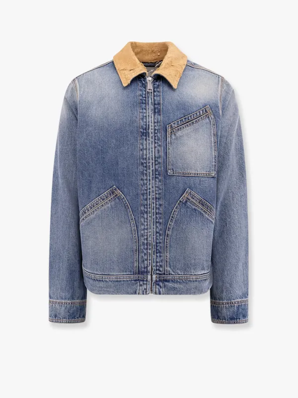 Washed Blue Denim Jacket with Suede Collar sold by Lord & Taylor