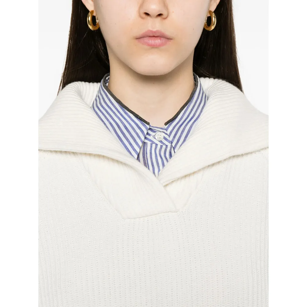 Brunello Cucinelli White V-Neck Sweater sold by Lord & Taylor product image thumbnail 4