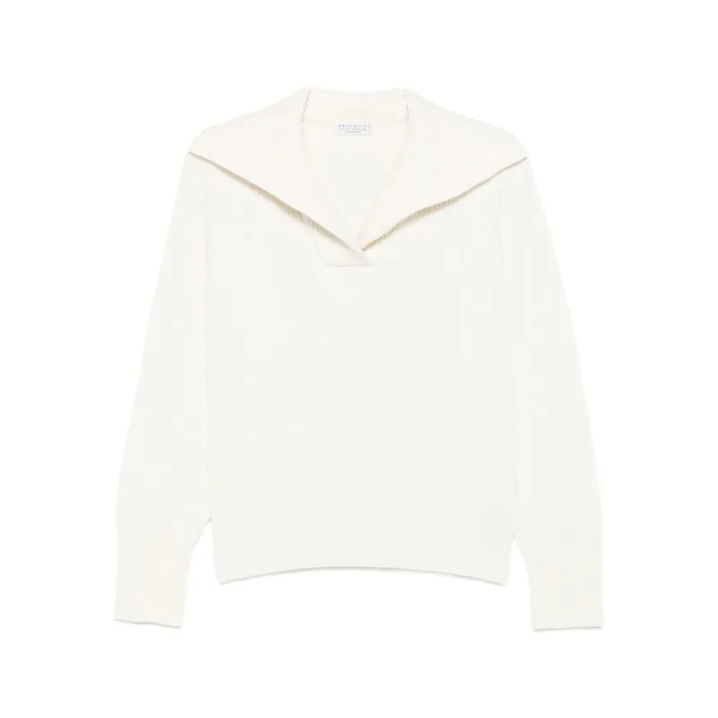 Brunello Cucinelli White V-Neck Sweater sold by Lord & Taylor