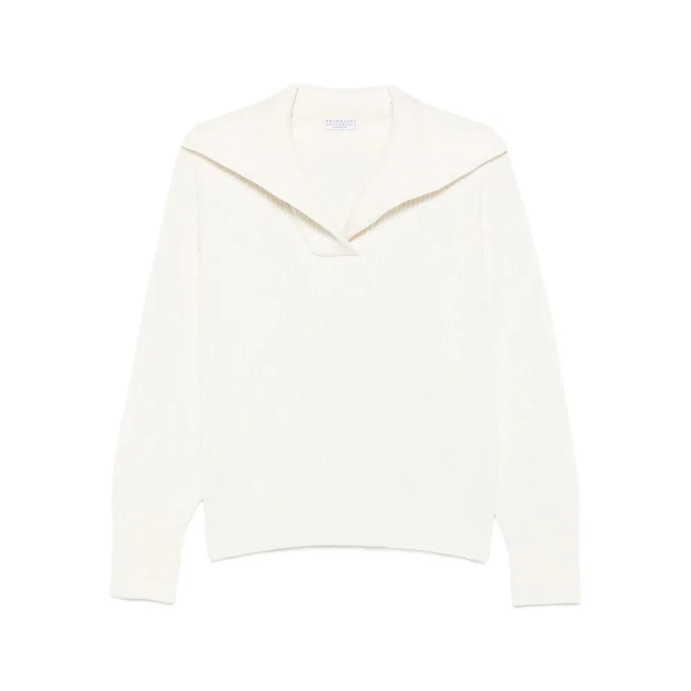 Brunello Cucinelli White V-Neck Sweater sold by Lord & Taylor