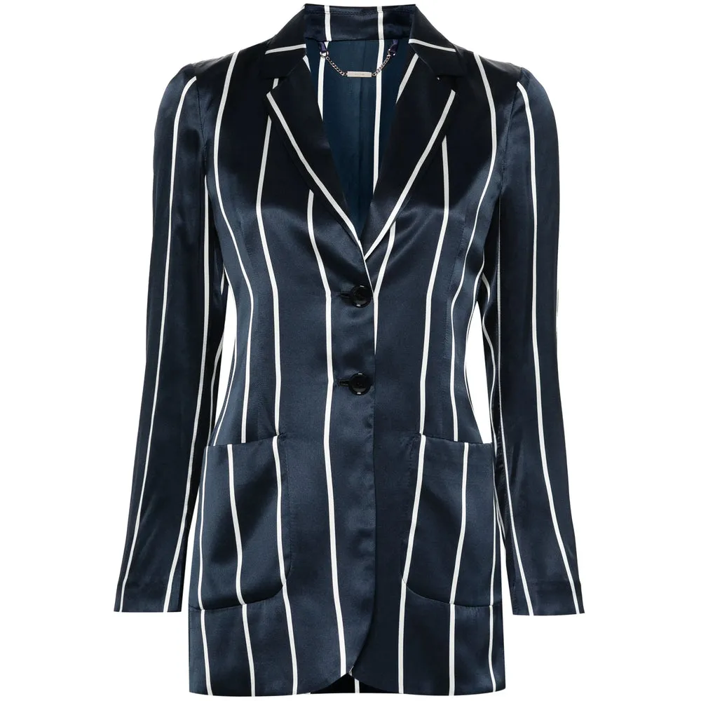 Kiton Navy Blue and White Striped Jacket sold by Lord & Taylor
